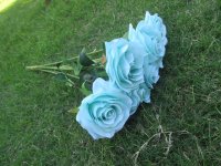 6Pcs Blue Rose Artificial Flower Wedding Bouquet Party Home Deco