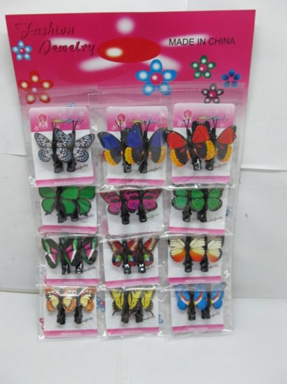 12Pairs Butterfly Hair Clips Bulk Mixed Color - Click Image to Close