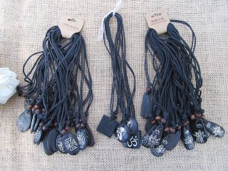 60Pcs Black Waxen String Necklace with Assorted Pendants 36cm