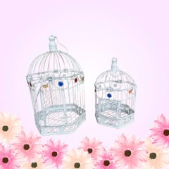 1Set 2in1 Luxury Hexagon Hanging Bird Cage W/Rhinestone (image for) 1Set 2in1 Luxury Hexagon Hanging Bird Cage W/Rhinestone