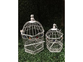 1Set 2in1 Luxury Hexagon Hanging Bird Cage W/Rhinestone
