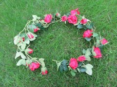 (image for) 4Pcs Red 17 Flower Head Artificial Rose Leaf Garland Vine String