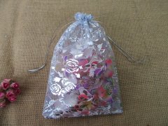 (image for) 100Pcs White Rose Printed Drawstring Jewelry Gift Pouches 21x14.