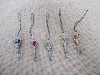 12Pcs Alloy Zinc Mobile Phone Strap with Crown Key Dangles