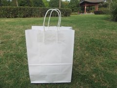 12Pcs White Kraft Paper Bags with Carrying Strap 26x20x10.5cm 12Pcs White Kraft Paper Bags with Carrying Strap 26x20x10.5cm