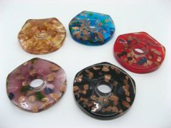 (image for) 12 Gold Foil Glass Donut Pendants Mixed Colour ac-sf288