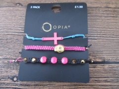 (image for) 20Sheets X 3Pcs Pink Beads Skull Etc Drawstring Bracelets