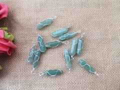 (image for) 10 Silver Wire Wrapped Green Aventurine Pendant Hexagon Prism