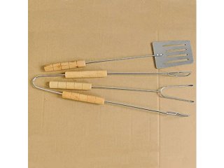 3Sets x 3Pcs Wooden Handle BBQ Tool Set Stick Clip Spatula