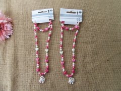 (image for) 12Set White Pink Beaded Necklace Bracelet Unicorn Pendant Set