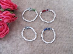 12Pcs White Elastic Gemstone Beaded Bracelets with Hand Bead 12Pcs White Elastic Gemstone Beaded Bracelets with Hand Bead