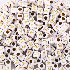 (image for) 1000Pcs Cube White Letter Beads w/Golden or Silver for Jewelry Making 5mm