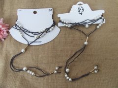 (image for) 6Pcs Fashion Pearl Beaded Leather Collar Necklaces With Extender