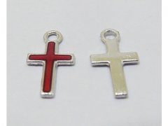 250Pcs Mini Red Charm Cross Bead Pendant 15x8x1mm