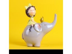 (image for) 1Pc Charming Girl Riding Elephant Sculpture Figurine Ornament