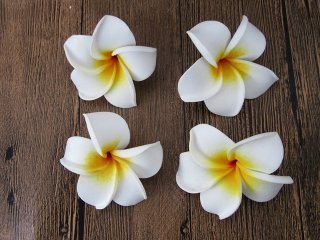 12Pcs New White & Orange Fabulous Foam Frangipani Flower 8x3.5cm