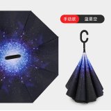 1Pc Blue Sky Reverse Folding Umbrella w/C-Shaped Handle
