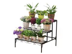(image for) 3 Tier Black Garden Flower Pots Plant Stair Stand Rack Shelves 70x58x60cm