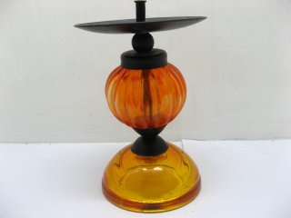 10Pcs Black Wrought Iron&Yellow Glass Candle Holder (image for) 10Pcs Black Wrought Iron&Yellow Glass Candle Holder