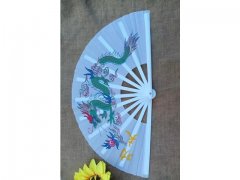 1X Chinese Dragon Martial Kung Fu Tai Chi Dance Fan White