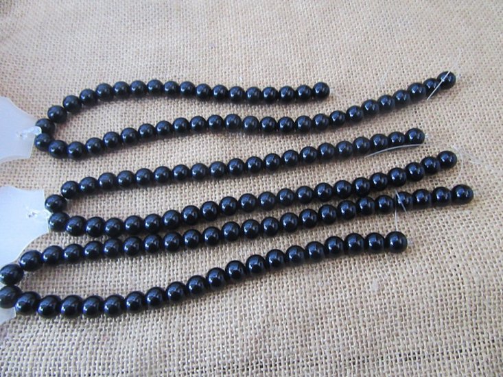 8Strands x 44Pcs Black Round Glass Beads for Jewelry Making 10mm - Click Image to Close