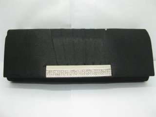 1Pc Black Satin Evening Handbag Wedding Clutch Bag w/Rhinestone