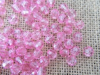 491Grams (2100Pcs) Pink Plastic Round Facted Beads 8mm