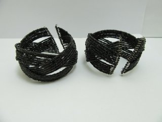 12Pcs Open Ended Bangle Multi Loop Seed Beads Bracelet - Black