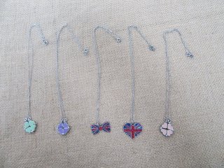 12X Metal Chain Necklace with Assorted Enamel Pendants
