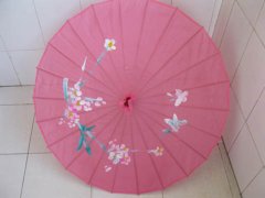 (image for) 1X Pink Oriental Parasol Cloth Umbrella Floral Pattern