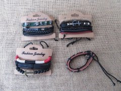 (image for) 12Sheets Fashion Leather Drawstring Tribe Bracelets Assorted