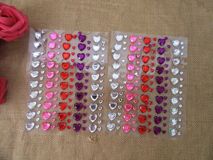 6Sheet x 250Pcs Heart Rhinestone Stickers Scrapbooking Assorted - Click Image to Close