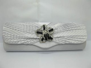 1Pc Silver Grey Satin Pleated Evening Handbag Wedding Clutch Bag