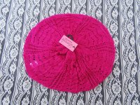 1X Crochet Knit French Beret Beanie Hat - Hot Pink