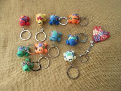12Pcs Handmade Polymer Clay Tortoise Etc Key Ring Keyrings