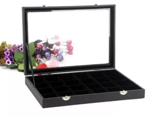 1Pc Black Jewelry Storage 24 Compartment Display Case