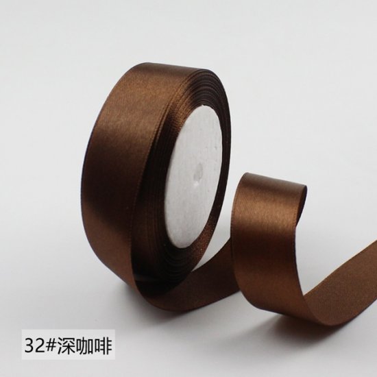 5Rolls X 25Yards Coffee Brown Satin Ribbon 25mm - Click Image to Close