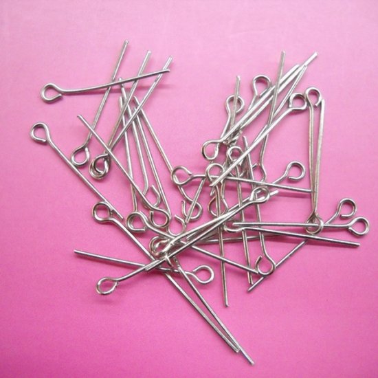500Gram Nickel Plated Eye Pins Jewelry Finding 28mm Long - Click Image to Close