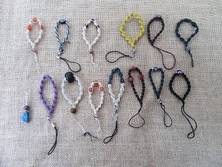 30Pcs Handmade Knitted Mobile Phone Tags Straps with Beads Assor