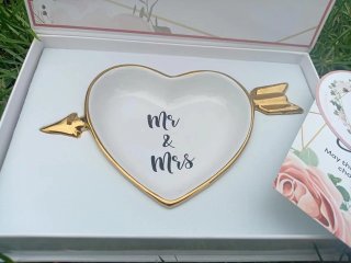 1Set Boxed Mr. & Mrs. Trinket Ring Dish Ceramic Jewelry Tray w/C (image for) 1Set Boxed Mr. & Mrs. Trinket Ring Dish Ceramic Jewelry Tray w/C