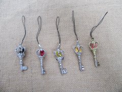 12Pcs Alloy Zinc Mobile Phone Strap with Crown Key Dangles