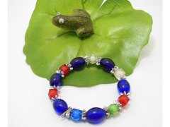 (image for) 50 Dark Blue Oval Glass Beaded Bracelets br-g79