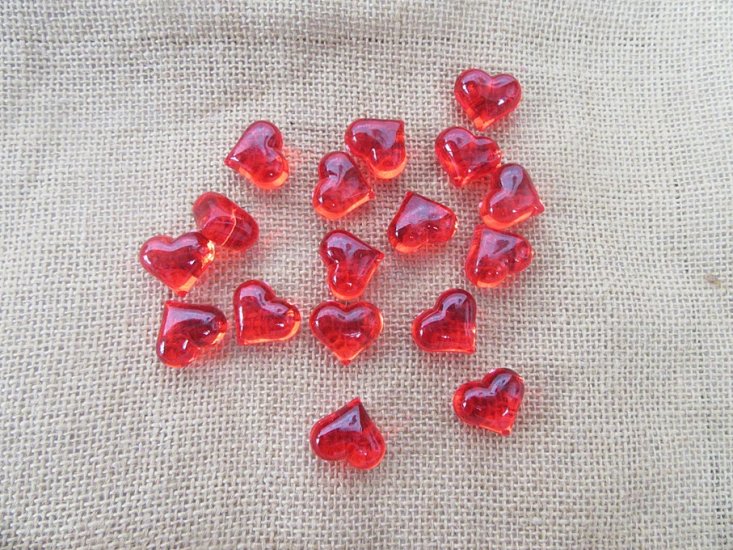 4Boxes x 30Pcs Plastic Red Heart Beads DIY Accessories Crafting - Click Image to Close