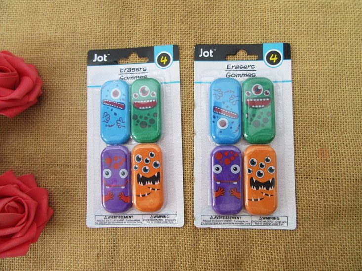 4Sheets x 4Pcs Monster Designed Erasers Stationery Assorted - Click Image to Close