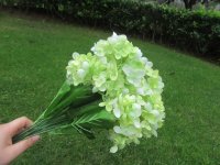 1Pc x 12 Head Green Hydrangea Flower Arrangement Wedding Decor