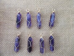 (image for) 10 Gold Wire Wrapped Amethyst Pendant Hexagon Prism Beads Charms