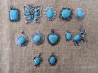 12Pcs Alloy Metal Pendant with Turquoise Gemstone Assorted