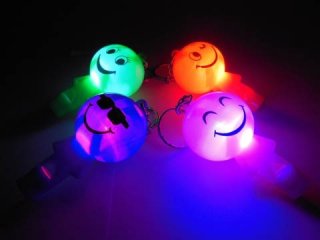 24 Light Up Smile Face Torch Key Chains with Whistle
