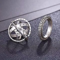 (image for) 3Sets Silver Rotatable Astronomical Ball Necklace Cosmic Ring Deformable Rotating Ring Necklace