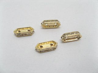20 Golden Rhinestone Oval 2-strands Spacer Bar Clasps